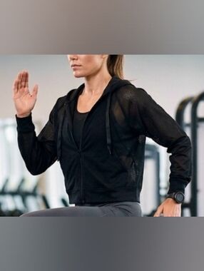 Lululemon In depth Black Mesh Zip-Up Mock Neck Drawstring 2019(Sz  M)